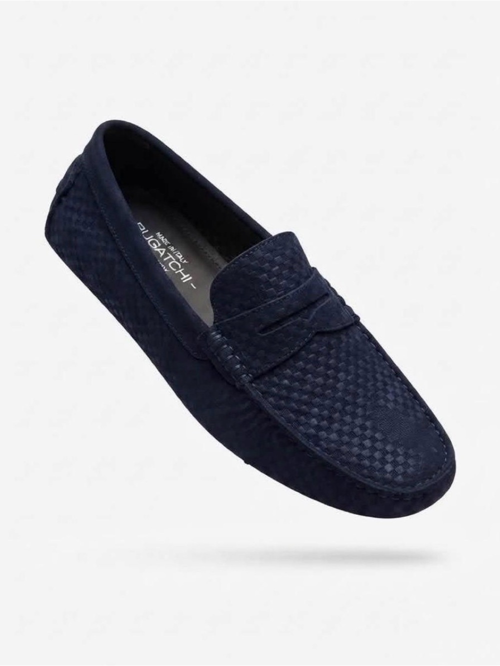 Bugatchi Navy Woven Suede Penny Loafers